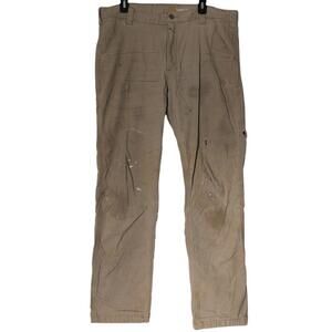 Carhartt Pants Mens 39 Khaki Distressed Relaxed Fleece Lined‎ Canvas 103342-253